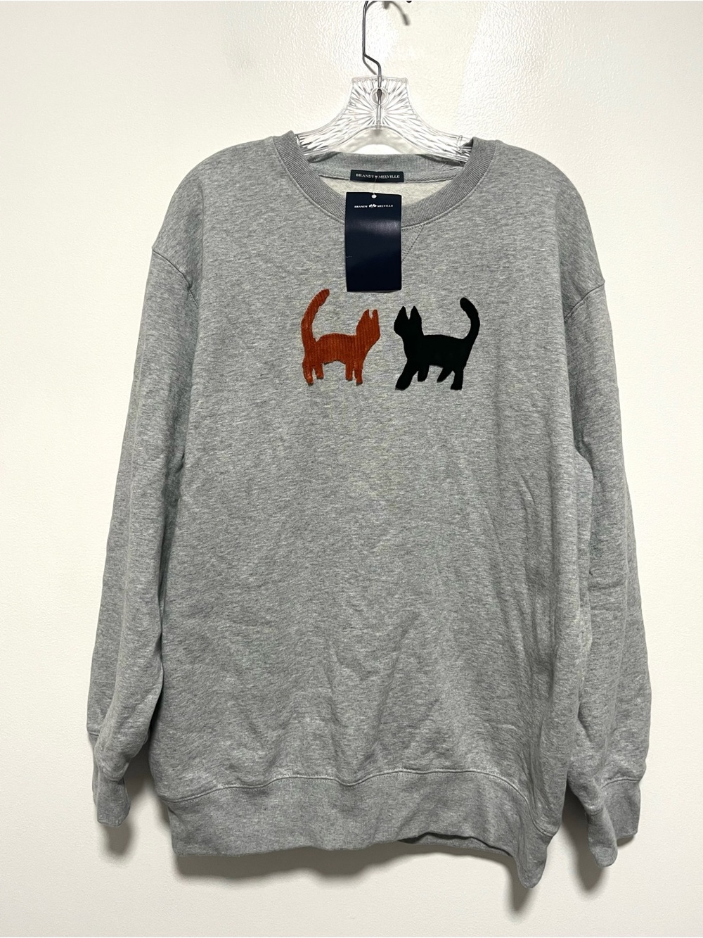 NEW Brandy Melville Halloween Cat Spooky Retro Gray Oversized Relaxed Fit L / XL
